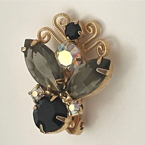Verified JULIANA D&E Vintage Grey Black AB Gold Scrolls Tiered Brooch Earrings - Picture 6 of 9